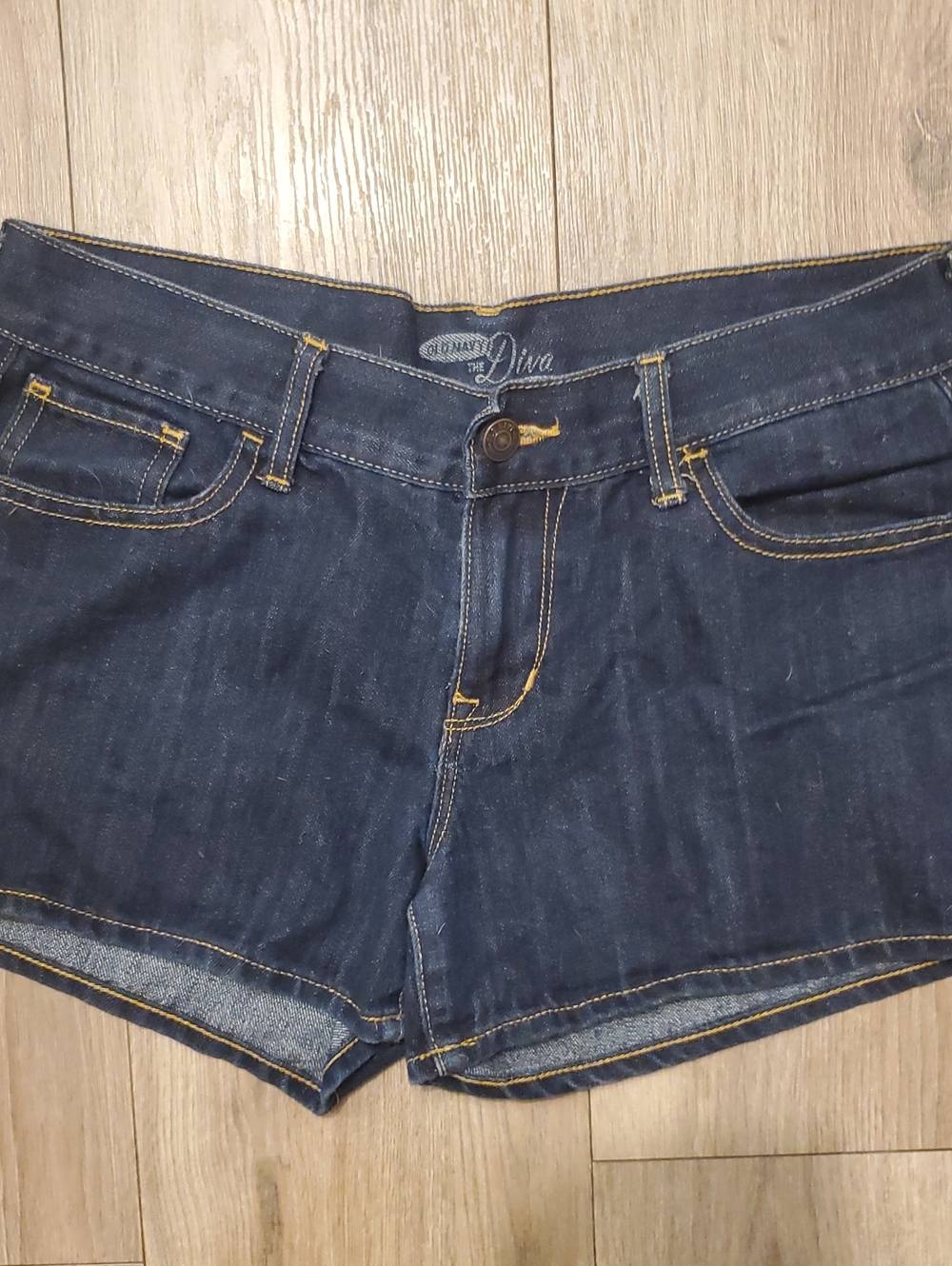 Old Navy Dark Blue Denim Shorts with Yellow Stitching